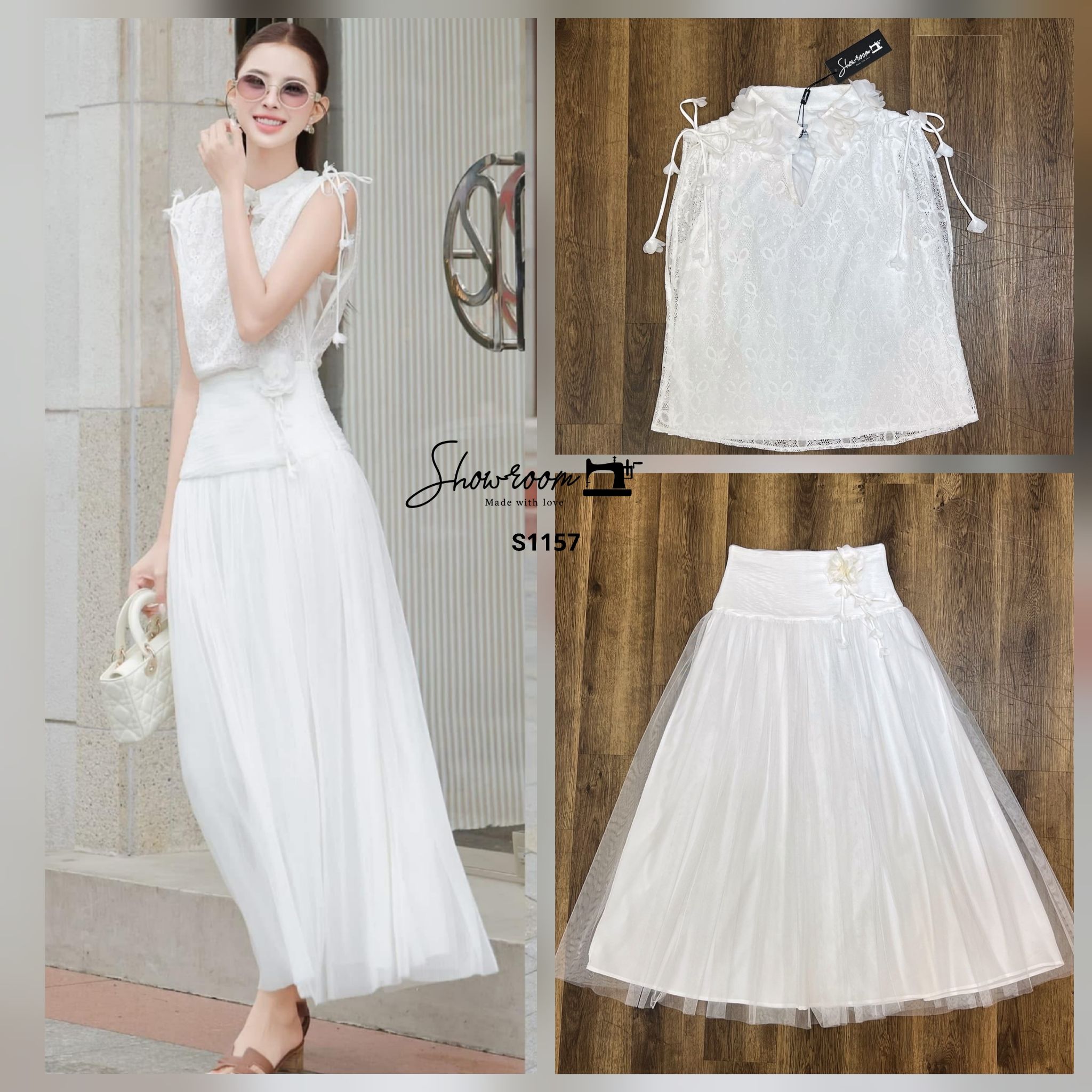 S1157 เรียบหรูดูแพงแต่แอบหวาน ดูลุคเรียบร้อย ต้องให้รุ่นนี้เลยค่ะ ไม่ต้องอธิบายเยอะ ให้ภาพบรรยาย ใช้ผ้าอย่างดีในการตัดเย็บค่ะ มาในโทนสีขาว คอมพลีทลุคครบจบในชุดเดียวค่ะ #showroombrand #งานป้ายshowroom #งานป้ายคุณภาพดี #งานแฟชั่น #เสื้อผ้างานป้าย #เสื้อผ้าผ