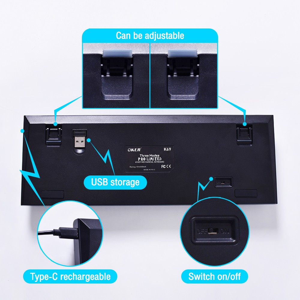 K69 OKER 3 MODES MECHANICAL KEYBOARD OKER K69(BT5.2+2.4G+TYPE-C)ไฟ LED SKU-02782