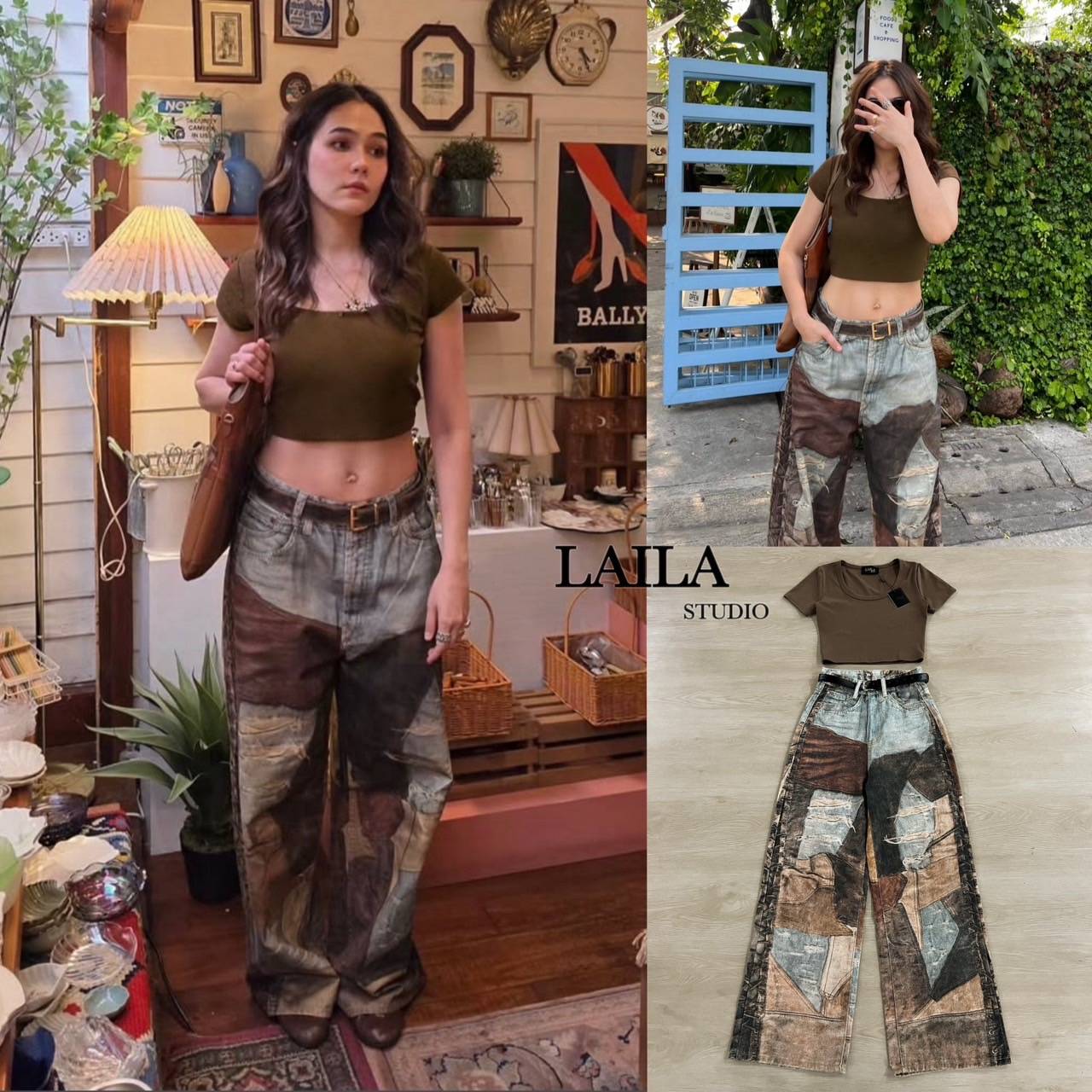 Tag: LAILA Detail: Set เสื้อ+กางเกง+เข็มขัด เสื้อแขนสั้นทรงกึ่งครอป งานผ้ายืดหยุ่นเด้งสวย มาในโทนสีน้ำตาลม่อคค่า มาพร้อมกางเกงยีนส์💯 ขายาวงานนำเข้า ทรงบอยๆปล่อยๆ แต่งลายวินเทจเก๋สุดๆ พร้อมเข็มขัดหนังสีดำ ยีนส์ทรงดีสุดๆคุ้มค่าาการันตีเต็มสิบไม่หักค