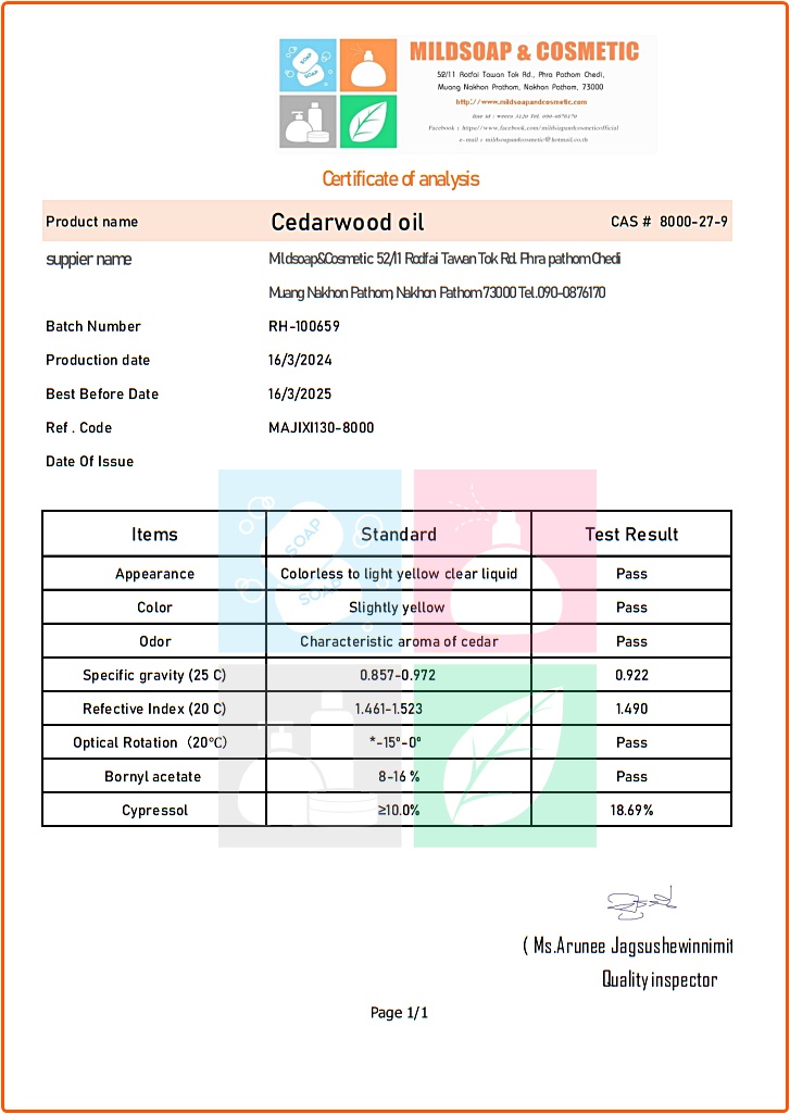 COA cedarwood oil