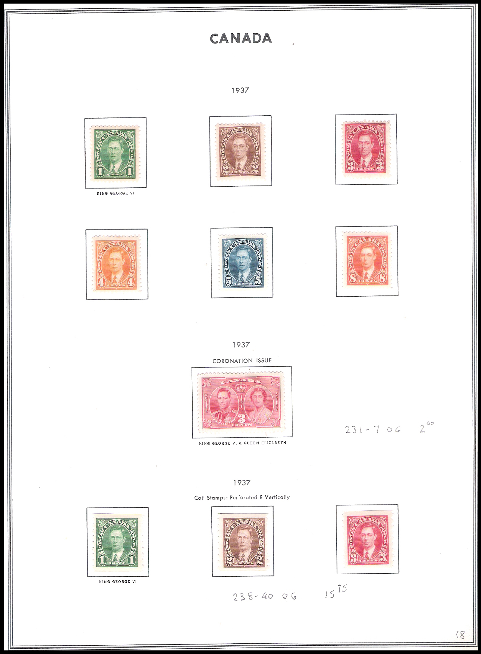 3 SHEETS 1935-1938 Canada (30 Stamps) CV $83