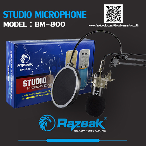 RAZEAK รุ่น BM-800 ไมค์ ไมค์อัดเสียง คอนเดนเซอร์ Pro Condenser Mic Microphone SKU-00191