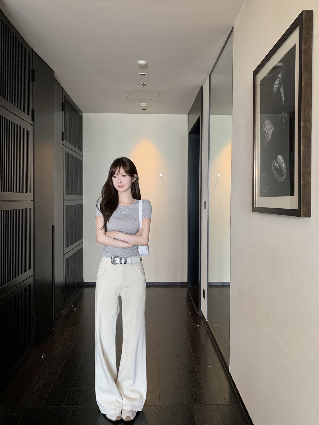 || GB SHOP ||| 7694# กางเกงขายาวสีครีม เนื้อผ้าดี ทรงสวย