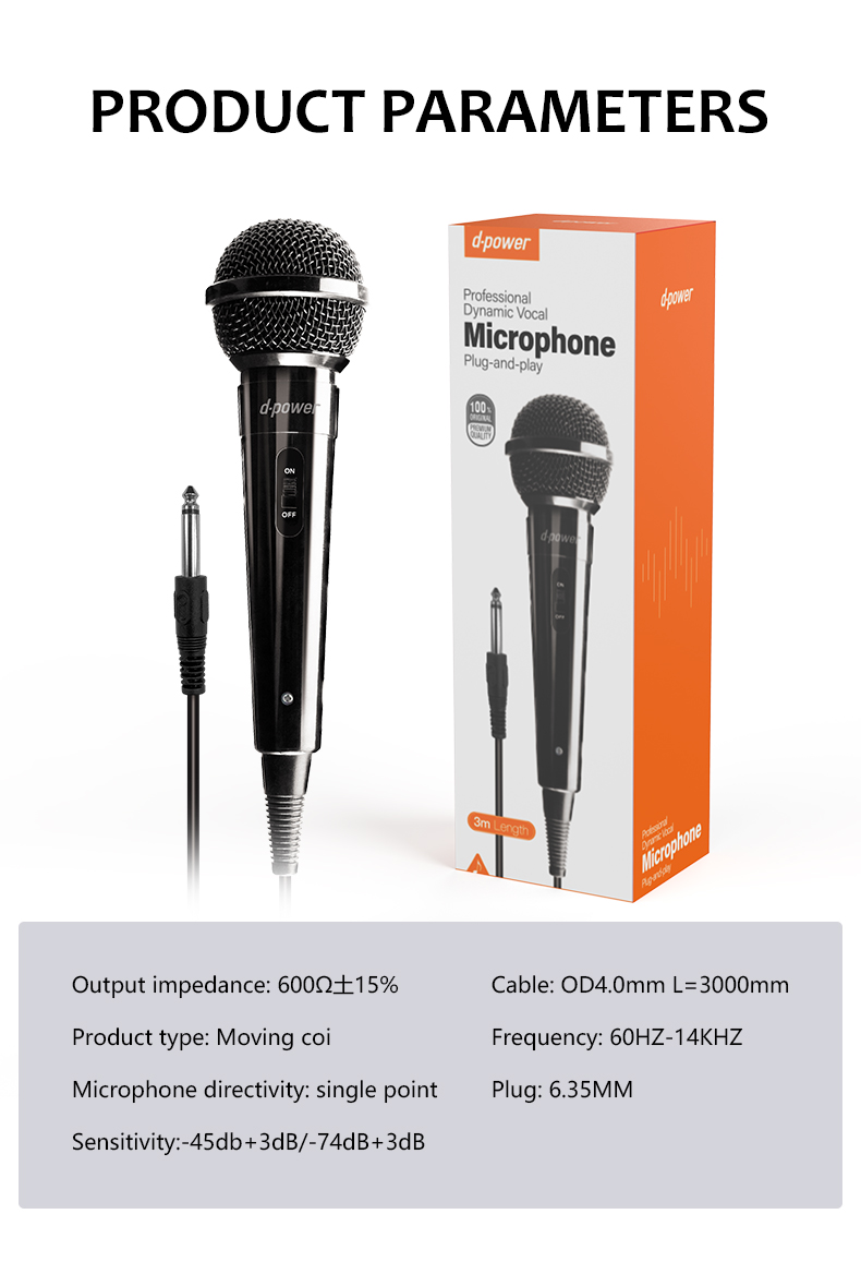 MIC K-52B Microphone ไมค์โครโฟนสายยาว3เมตร JACK 6.35mm. MI-DP-XX-K52BK