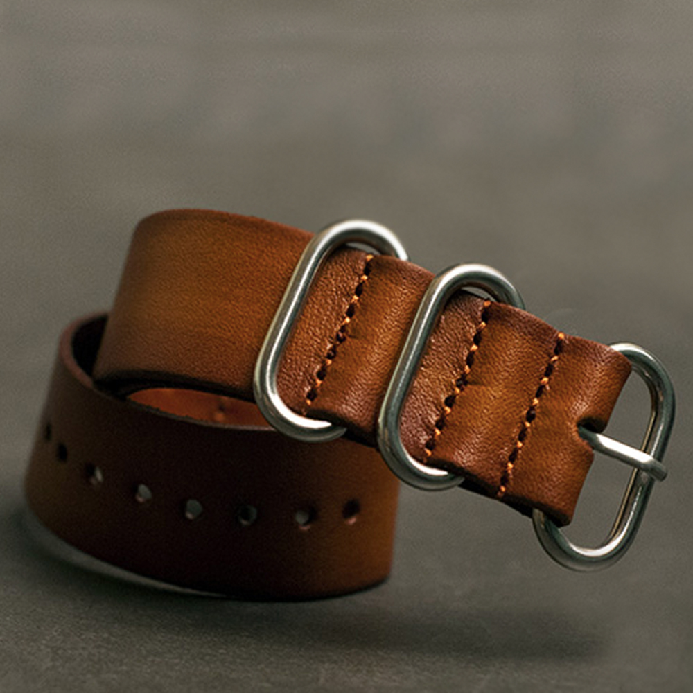 สายนาฬิกาซูลูสายหนัง สายนาฬิกาหนังวัว Zulu Leather Strap Brown Tan ขนาด 20,22,24 มม