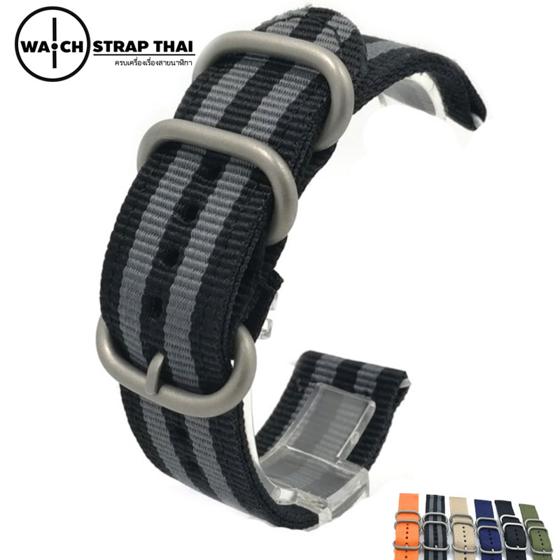 สายนาฬิกา สายนาฬิกาผ้าไนลอน SET02 Black Nylon Watch Strap ดำเทา Jamebond มีขนาด 20 , 22 mm