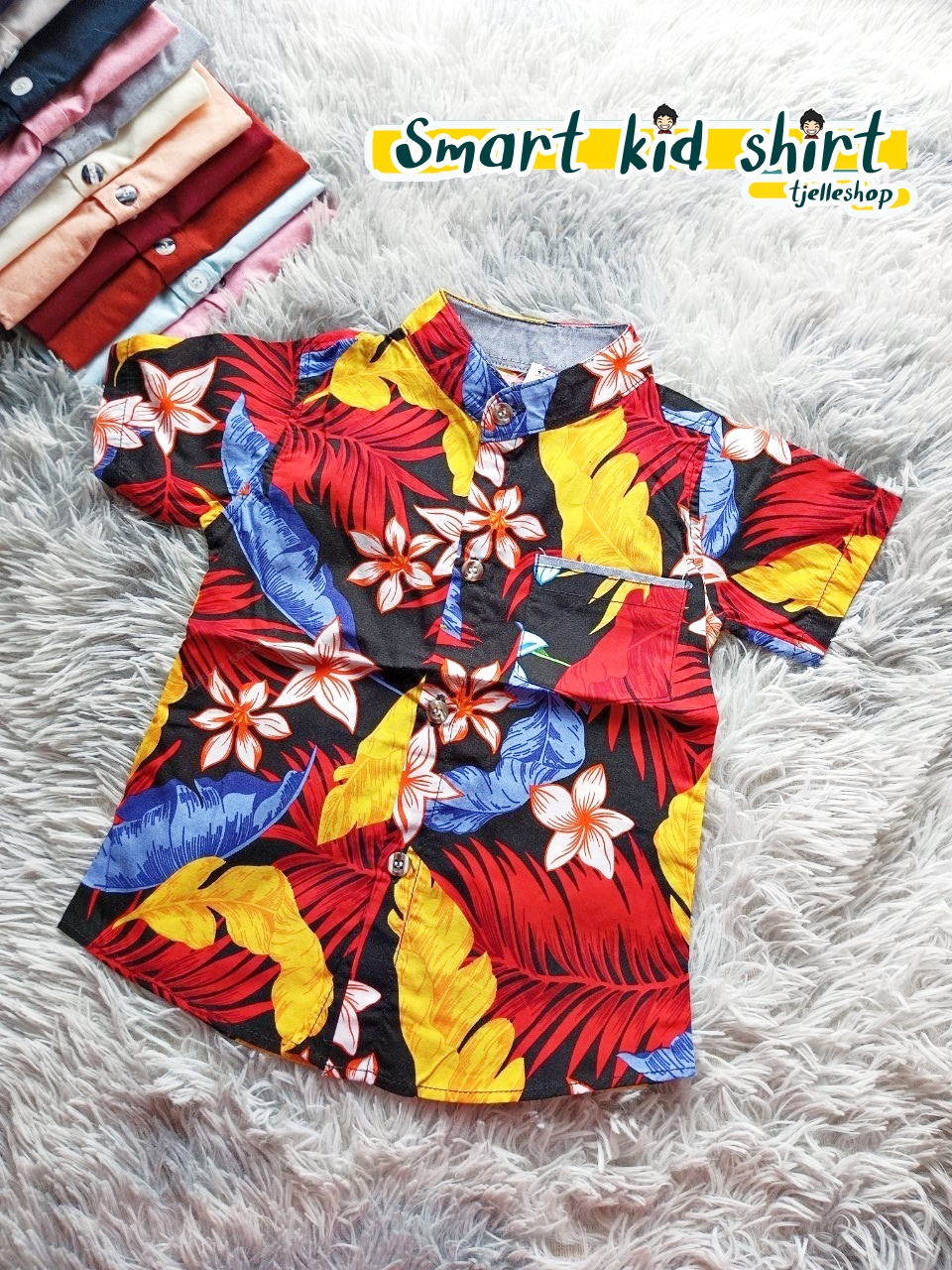 เสื้อเชิ้ตเด็ก แขนสั้น คอจีน ลายดอก