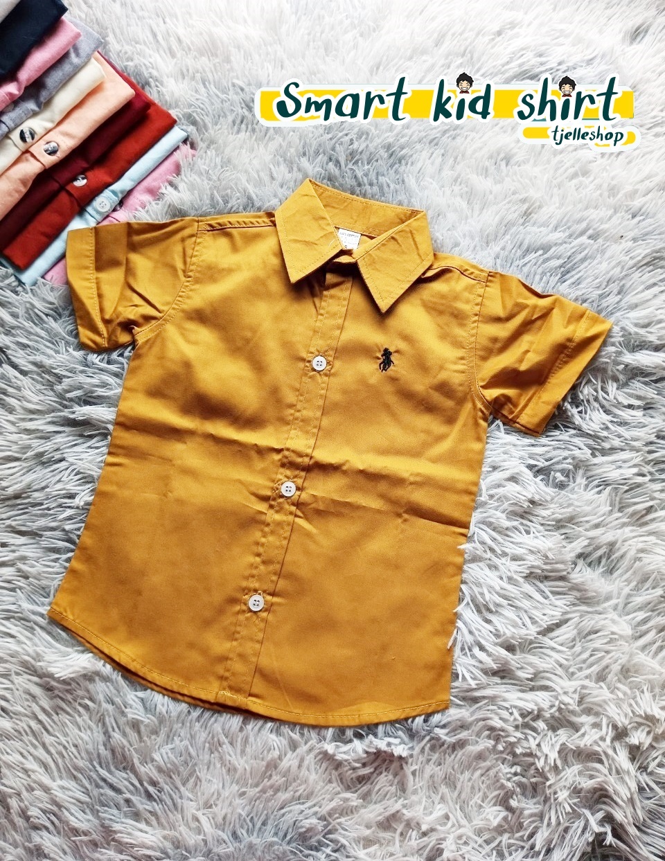 เสื้อเชิ้ตเด็ก แขนสั้น คอปก สีคาราเมล 8เดือน-10ขวบ