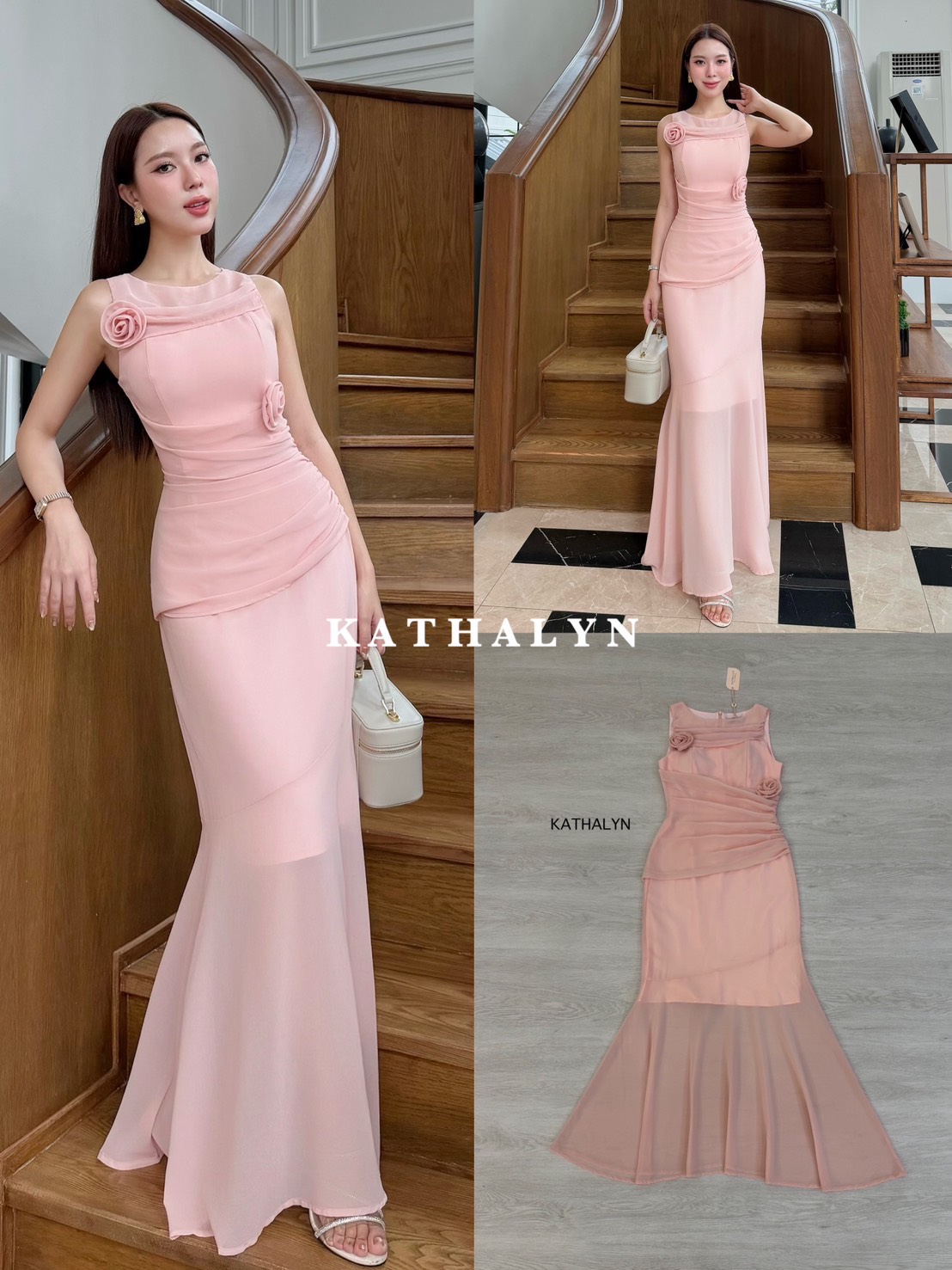 เดรสกระโปรงคอกลม แขนกุด ทรงพอดีตัวใส่กำลังสวย เนื้อผ้าสวยใส่ออกงานหรูหรา สีสวยขับผิว ท่อนหน้าอกและเอวเย็บจับจีบเก๋ๆ มีบลาในตัว ดอกกุหลาบเป็นเข็มกลัดสามารถถอดได้นะคะ ชุดนี้ควรมีติดตู้เพราะใส่ออกได้เข้าสังคมได้หมด