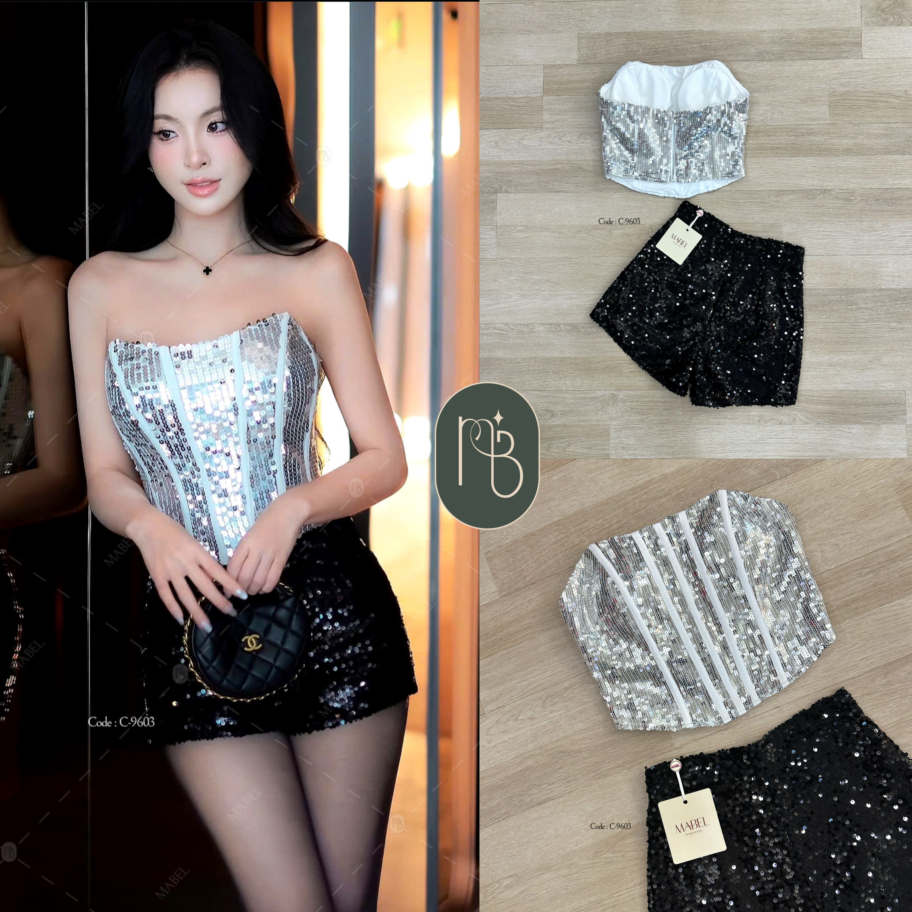 ชุดเซทเซ็กซี่สุดเปรี้ยวกลิตเตอร์ทั้งชุดและเสื้อเกาะอกแต่งโครงสีเงินและกางเกงขาสั้นสีดำ ชุดมีฟองน้ำ และซับใน งานซิบหลัง ใส่แล้วระยิบระยับ แบบตัวแม่เลยค่ะ แซ่บ สไตล์ตัวมัม❤️🔥#BRANDMABEL #งานป้ายmabel