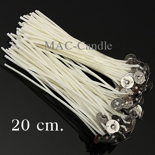 Candle Wick : Waxed wick with sustainers ไส้เทียนเคลือบแว๊ก 20 ซม.(cm.)+เหรียญยึดไส้เทียน