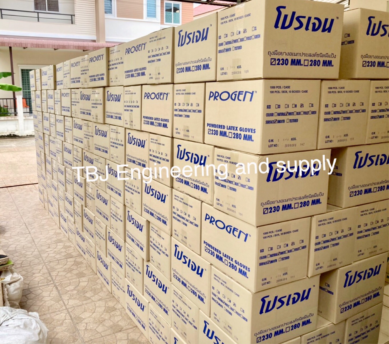 ถุงมือแพทย์ ถุงมือยาง แบบมีแป้ง Brand : Progen