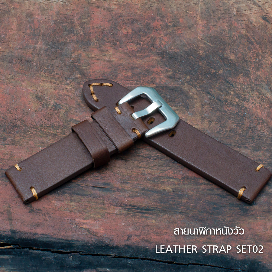 สายนาฬิกา สายนาฬิกาหนังวัว SET02 Leather Strap มีสี Dark Brown สีน้ำตาลเข้ม ขนาดความกว้างสาย 20 , 22 mm สำเนา