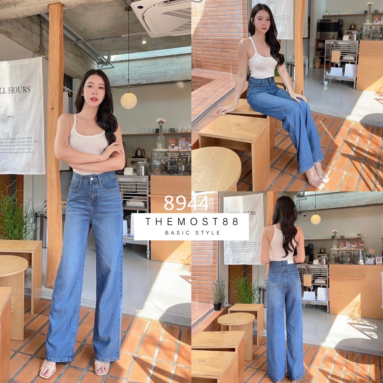 #8944 กางเกงยีนส์เอวสูงทรงกระบอก ผ้าไม่ยืด งานผ้านิ่มลื่นใส่สบาย ยีนส์เนื้อไหม ปลายขาเย็บ งานฟอกสีเข้มๆ รุ่นนี้พรางหุ่นใส่แล้วดูเพียว งานเรียบๆ แบบนี้ ต้องมีเลยจ้า