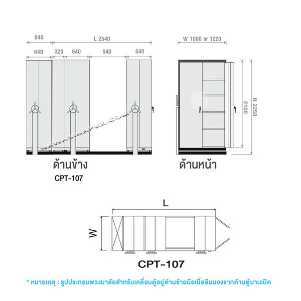 ตู้รางเลื่อนแบบพวงมาลัย 7 ตู้ รุ่น CPT-107