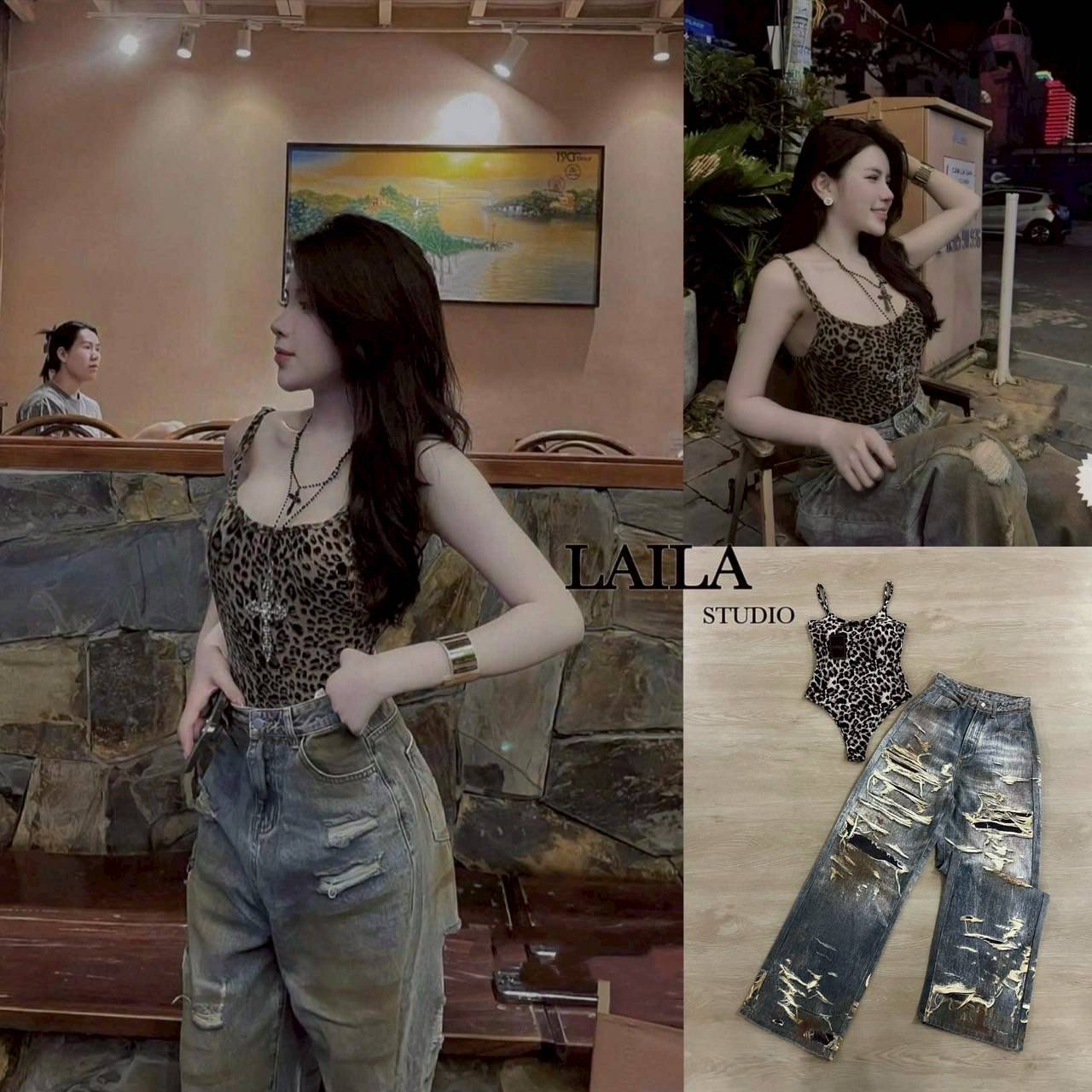 Set เสื้อ+กางเกง งานบอดี้สูททรงสายเดี่ยว สุดแซ่บบบ พิมพ์ลายน้องเสือดาวทั้งตัว งานผ้ายืดหยุ่นนิดๆ เข้าทรงสุดปังง มาพร้อมกางเกงงานยีนส์แท้💯 งานนำเข้า ทรงบอยๆปล่อยๆ แต่งลายวินเทจสุดเฟียด ยีนส์ทรงดีแมชเข้ากันลงตัว สาวๆไม่พลาดกัน้าา #bylaila brand #ชุด