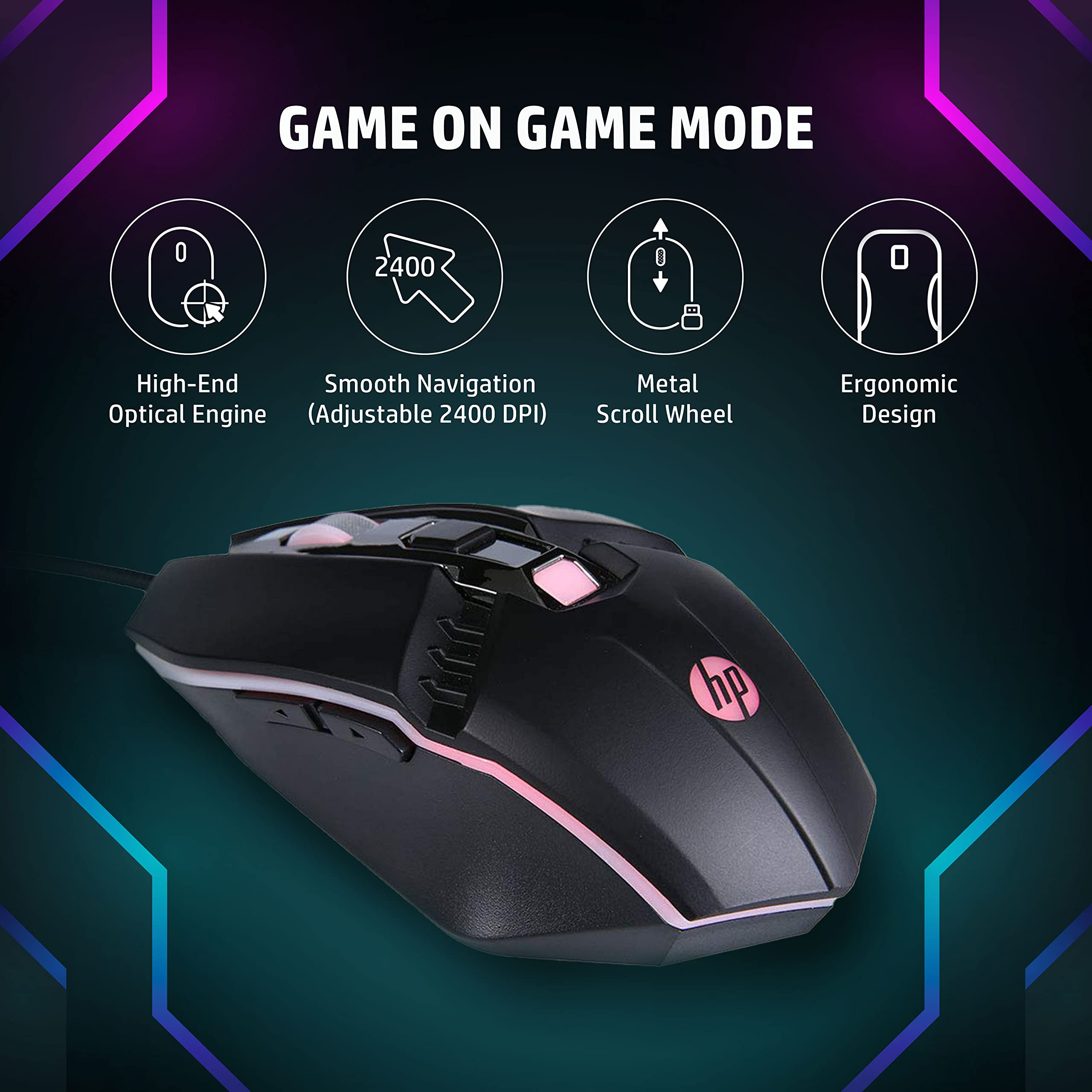 M270 HP Mouse Gaming 6 ปุ่ม ไฟ RGB สวย น้ำหนักเบามาก MO-HP-GM-M270B