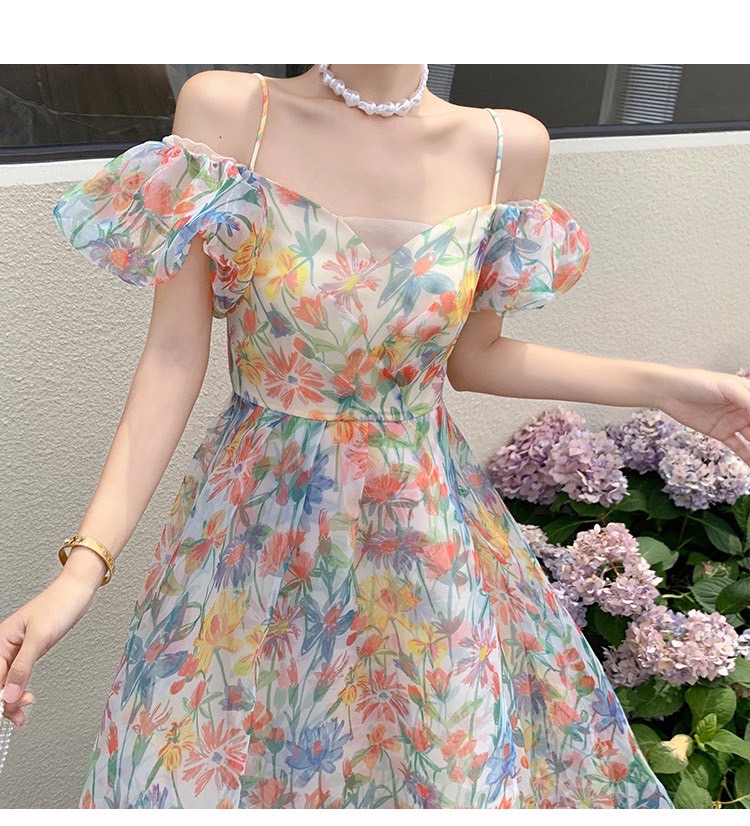 เดรสแม็กซี่สายเดี่ยวเปิดไหล่ ลายดอก ต่อแขนตุ๊กตา ชุดดีไซส์เปิดหลังมีสายสานไขว้ไปมาเกร๋ๆ ชุดน่ารักสไตล์สาวหวาน ใส่ไปคาเฟ่ ไปทะเล งานนำเข้า Premium Qualityเนื้อผ้าคุณภาพดี คั๊ตติ๊งเนี๊ยบ