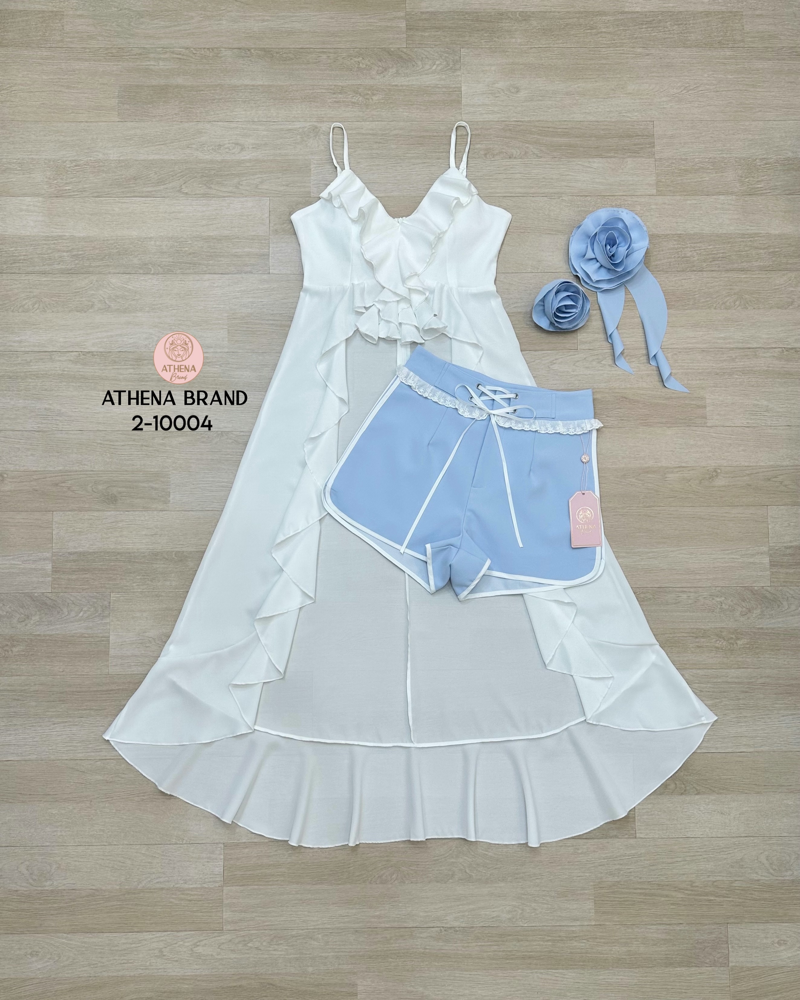 Tag 🔖 :Athena (อธีน่า) Brand Detail :: เสื้อ+กางเกง+เข็มกลัด เสื้อสายเดี่ยวดีไซน์แต่งระบายไล่ระดับทิ้งตัวพริ้วๆ(ช่วงสายสามารถปรับระดับได้) หน้าอกเสริมฟองน้ำจัดทรงสวย มีซิปด้านหลัง แมตช์มาคู่กับกางเกงดีไซน์กุ๊นขอบลูกไม้น่ารัก สวมใส่แบบซิปด้านหน้าแล