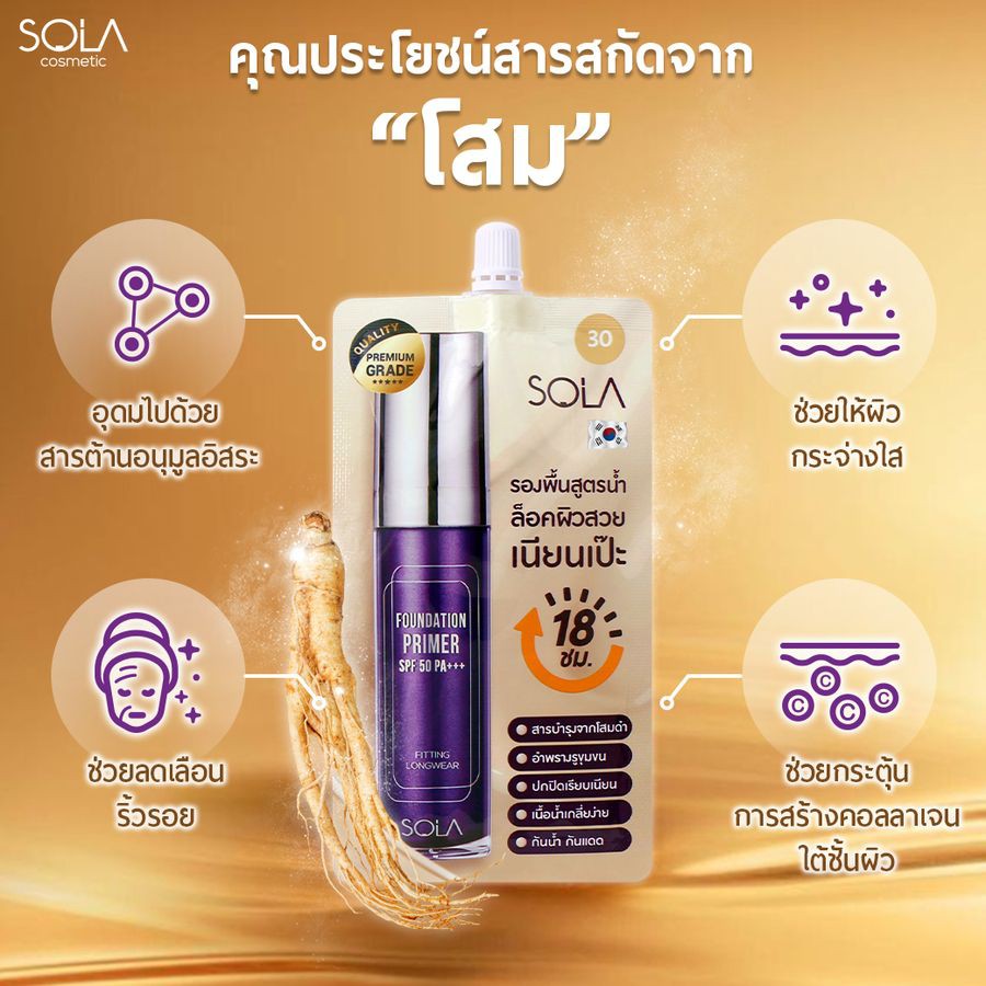 (ยกกล่อง 6ซอง) Sola Cushion Ultra Matte/Sola BB Primer/Sola Blue Bubble Whitening Serum/Sola Foundation Primer