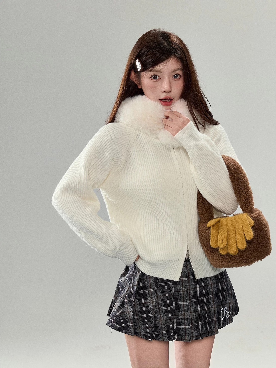 เสื้อสเวตเตอร์ขนสัตว์คอปกฟู ซิปคู่เก๋ไก๋และสวมใส่สบาย