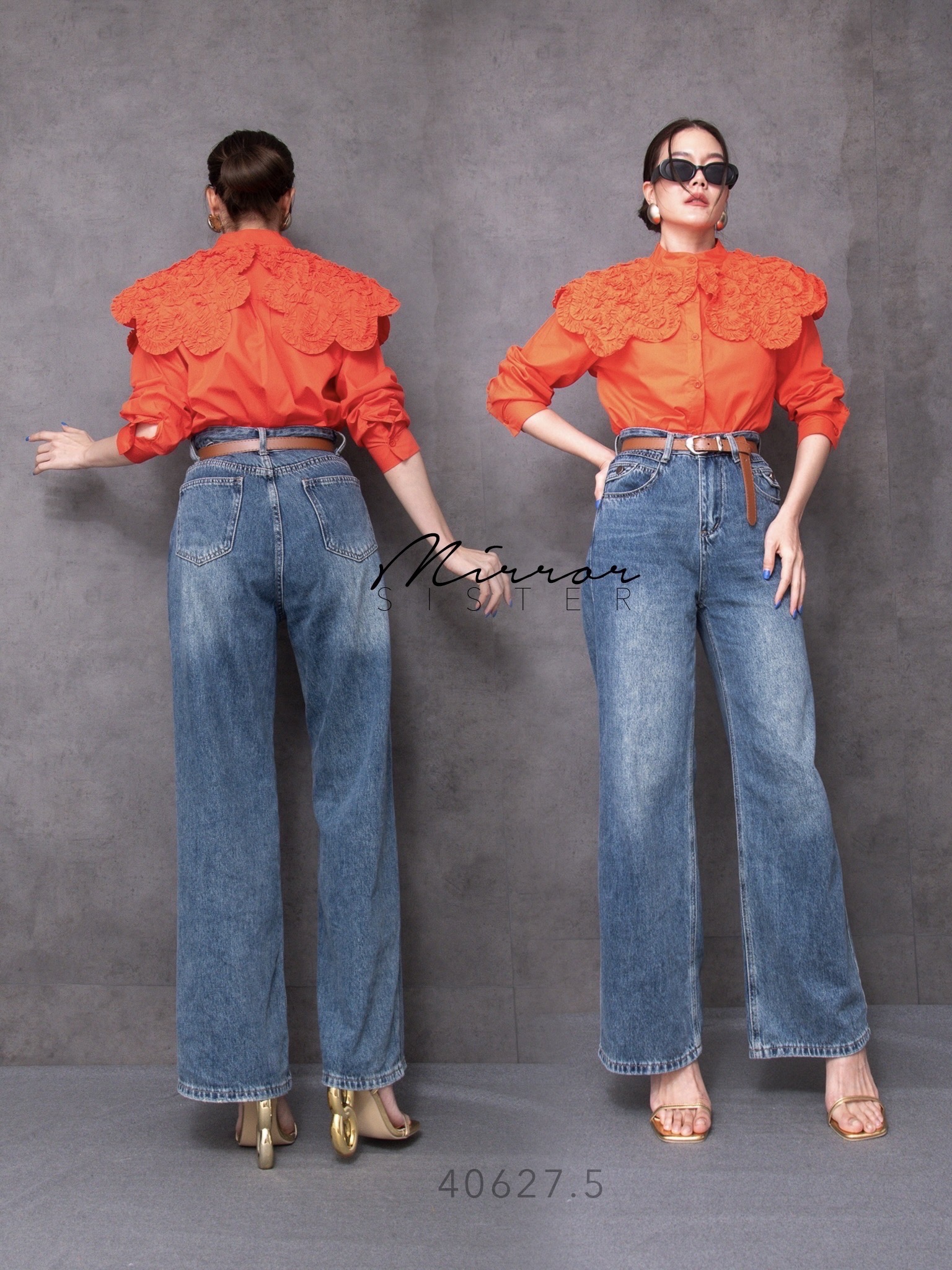 MiRRoRSiSTER's SéLé PReMiuM DeNiM PANTs with BELT•• กางเกงยีนส์สีเข้ม ขากระบอกทรงสวยมาก เนื้อผ้ายีนส์PreMiumไม่แข็งใส่สบายนุ่มผิวสุดๆ มาพร้อมเข็มขัดสีน้ำตาลหัวเข็มขัดอะไหล่เงินทรงเก๋