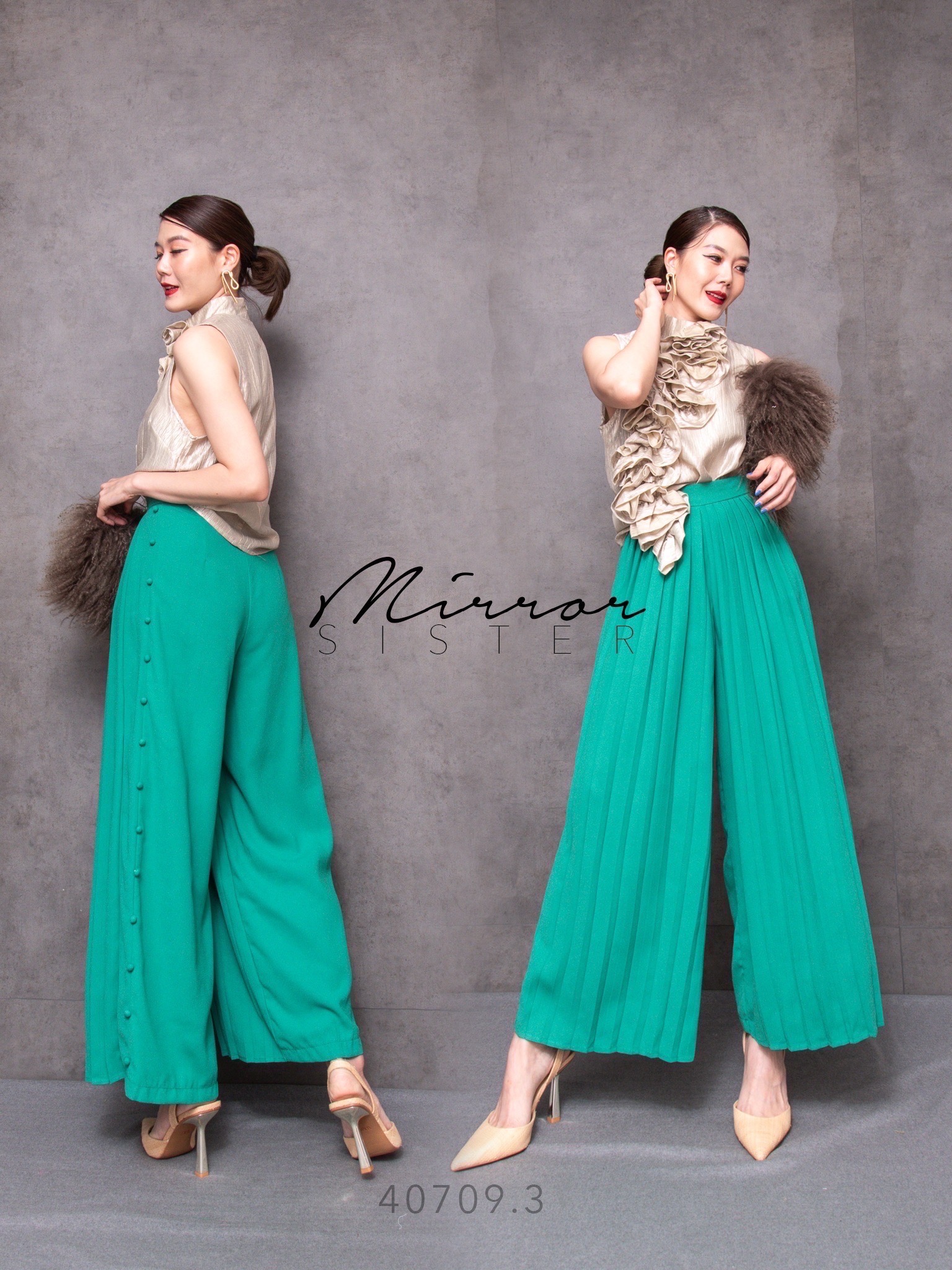 สินค้าขายดี❤️ ••MiRRoRSiSTER's PaRo PLeATED PANTs•• กางเกงทรงสวยเก๋ ดีเทลอัดพลีทด้านหน้า แต่งกระดุมเรียงข้างซ้าย ช่วงเอวแต่งขอบ เนื้อผ้าดีใส่สบาย แมชกับอะไรก็เป๊ะปัง..!!