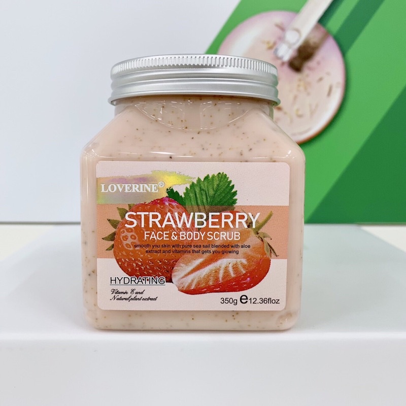 Loverine face & body scrub 350g. สครับผิวกาย 4 สูตร สครับสตรอเบอร์รี่ สครับมะพร้าว สครับว่านหาง สครับน้ำผึ้ง