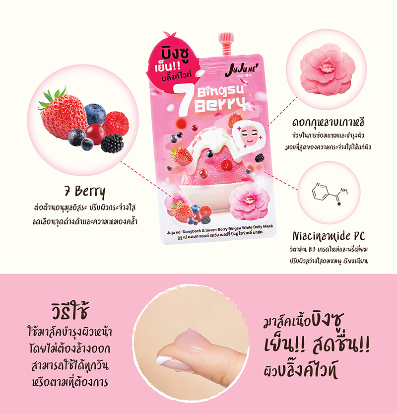 JuJuNE’ Dongbaek & Seven Berry Bingsu White Daily Mask 8 กรัม x 6 ซอง