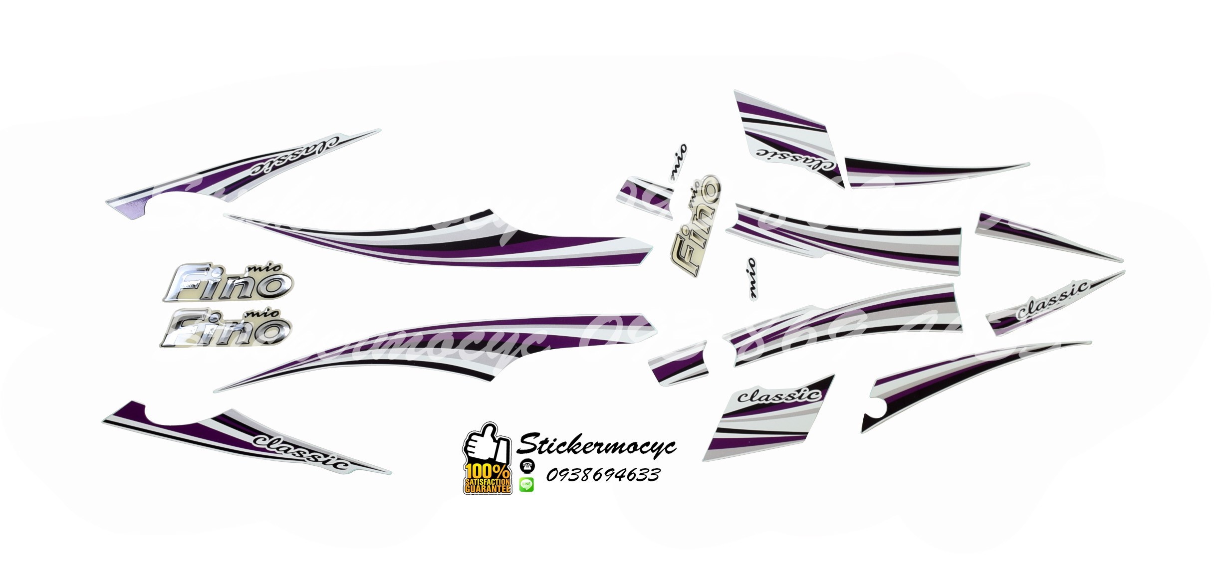 Sticker 3M Yamaha Fino ปี 2012 รุ่น 21 Premium ติดรถสี ขาว ม่วง (เคลือบเงา) สติ๊กเกอร์ 3 M แท้ สติ๊กเกอร์ติดมอไซค์ ยามาฮ่า ฟีโน่