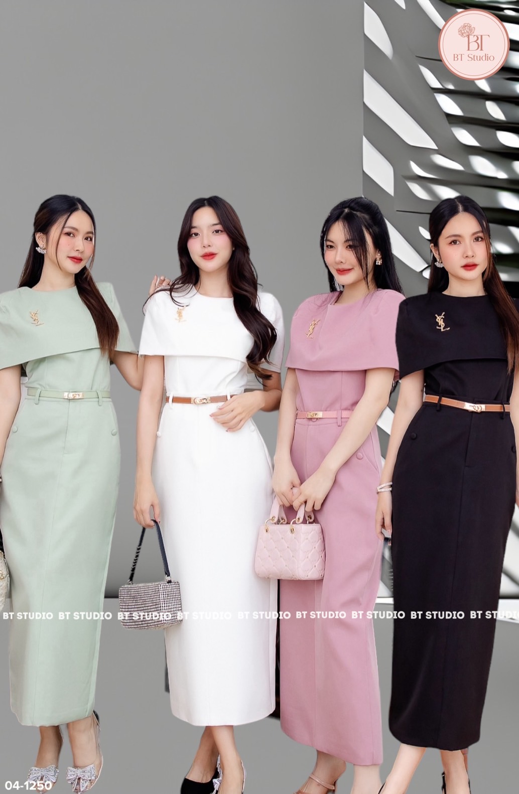 เซท 4 ชิ้น สุเคุ้ม เสื้อแขนกุดดีเทลแต่งปิดคลุมไหล่ ซิปหลัง มาพร้อมกระโปรงยาวผ่าหลัง มีเข็มขัดและเข็มกลัดเป็นพร้อพ แมทซ์กันสุดหรู สุดปัง คัตติ๊งพรีเมียม์จ้าาา