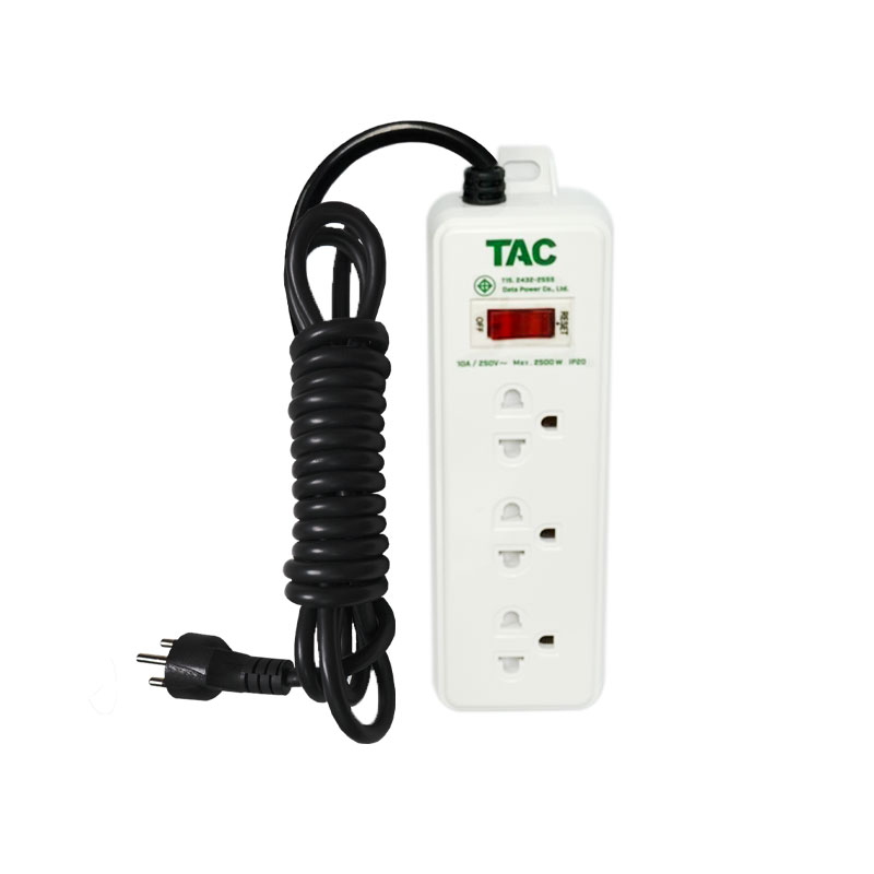 TAC รางปลั๊กไฟ รางปลั๊กพ่วง แบบ 3เต้ารับ ช่องเสียบ 3 สวิทย์ 3M SKU-01931