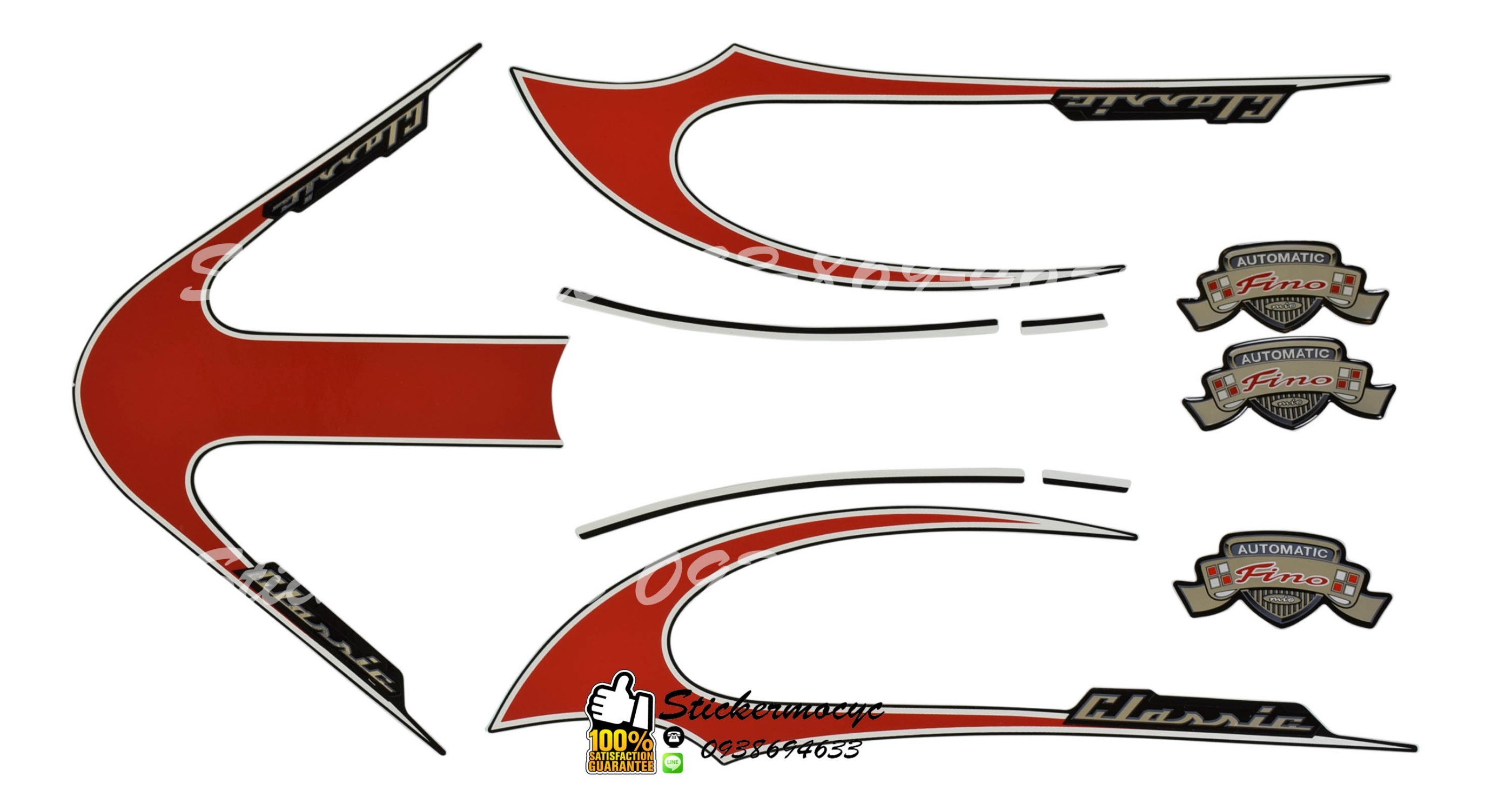 Sticker 3M Yamaha Fino ปี 2011 รุ่น 17 Premium Classic 20B4 ติดรถสี ดำ แดง (เคลือบเงา) สติ๊กเกอร์ 3 M แท้ สติ๊กเกอร์ติดมอไซค์ ยามาฮ่า ฟีโน่