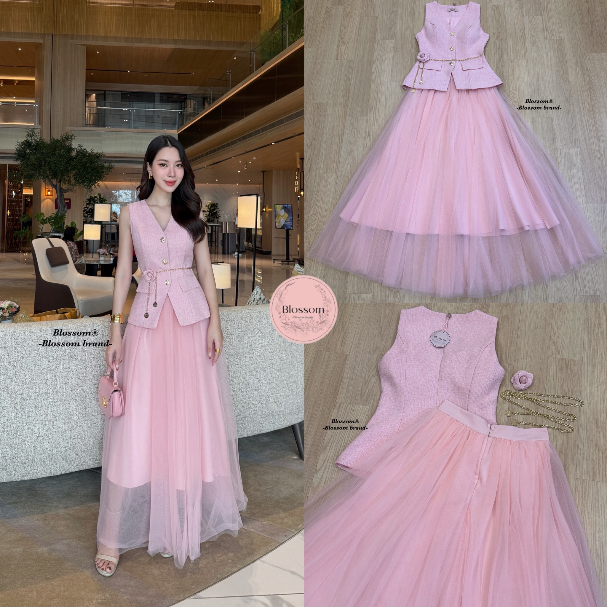 Setเสื้อแขนกุด แต่งกระดุมสีทองด้านหน้า เนื้อผ้าทวิตไม่หนามาก มีฟองน้ำในตัว แมทช์กับกระโปรงยาวพองสวย มีเข็มขัดโซ่ดอกไม้แถมให้ด้วยนะคะ เนื้อผ้า แพทเทรินสวยสุดๆ ใส่แล้วเป๊ะมาก ใส่ได้ทุกโอกาศ เรียบหรูแต่ดูแพงมากคะ