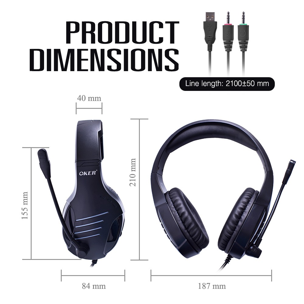 OKER H898 RGB HEADSET+MIC GAMING USB+3.5 HP-HM-OK-H898B