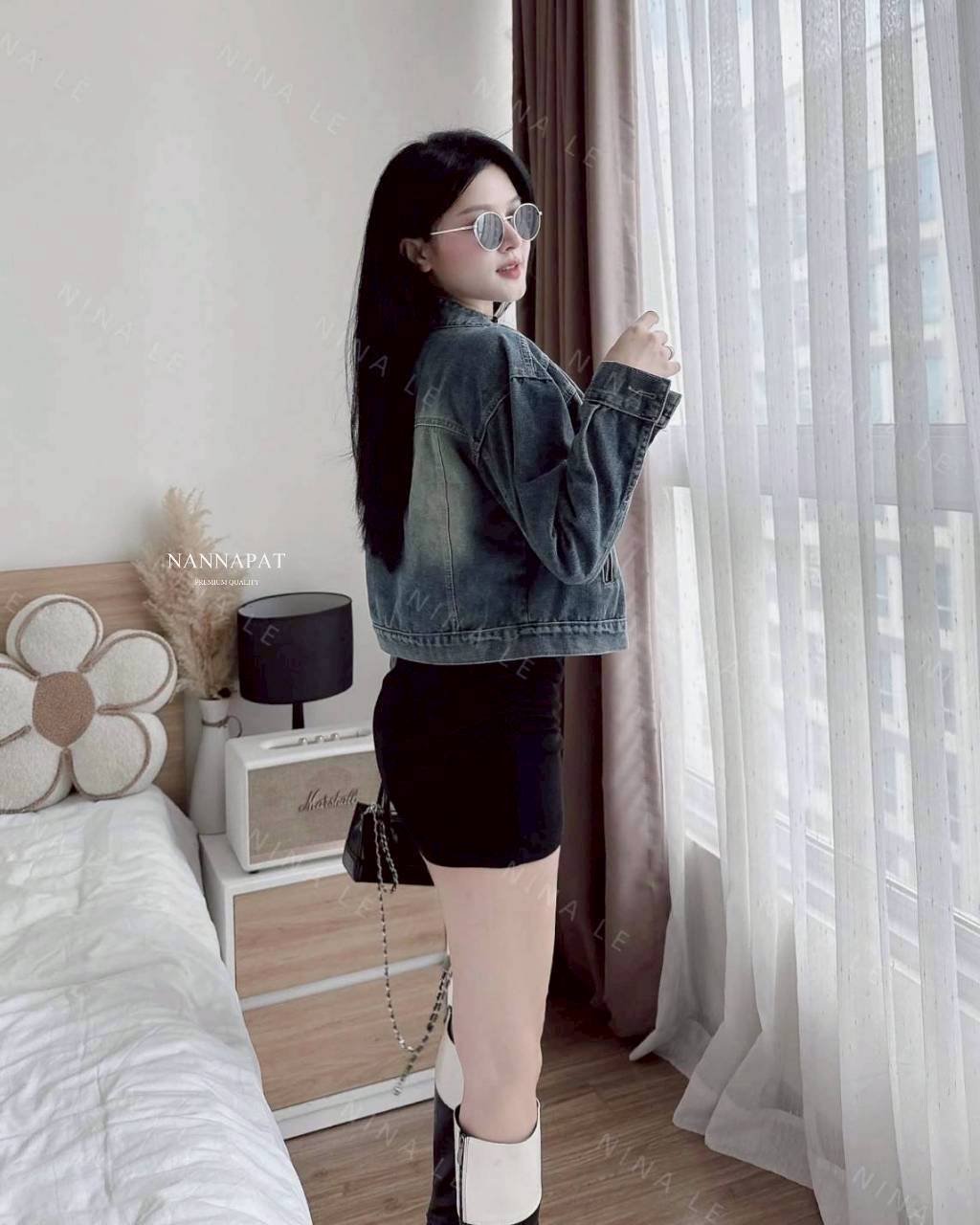 SET เสื้อยีนส์แท้ฟอก + เดรสผ้ายืดนุ่ม เข้ารูปเก็บทรงสวย จีบย้นด้านข้างเก๋ไก๋