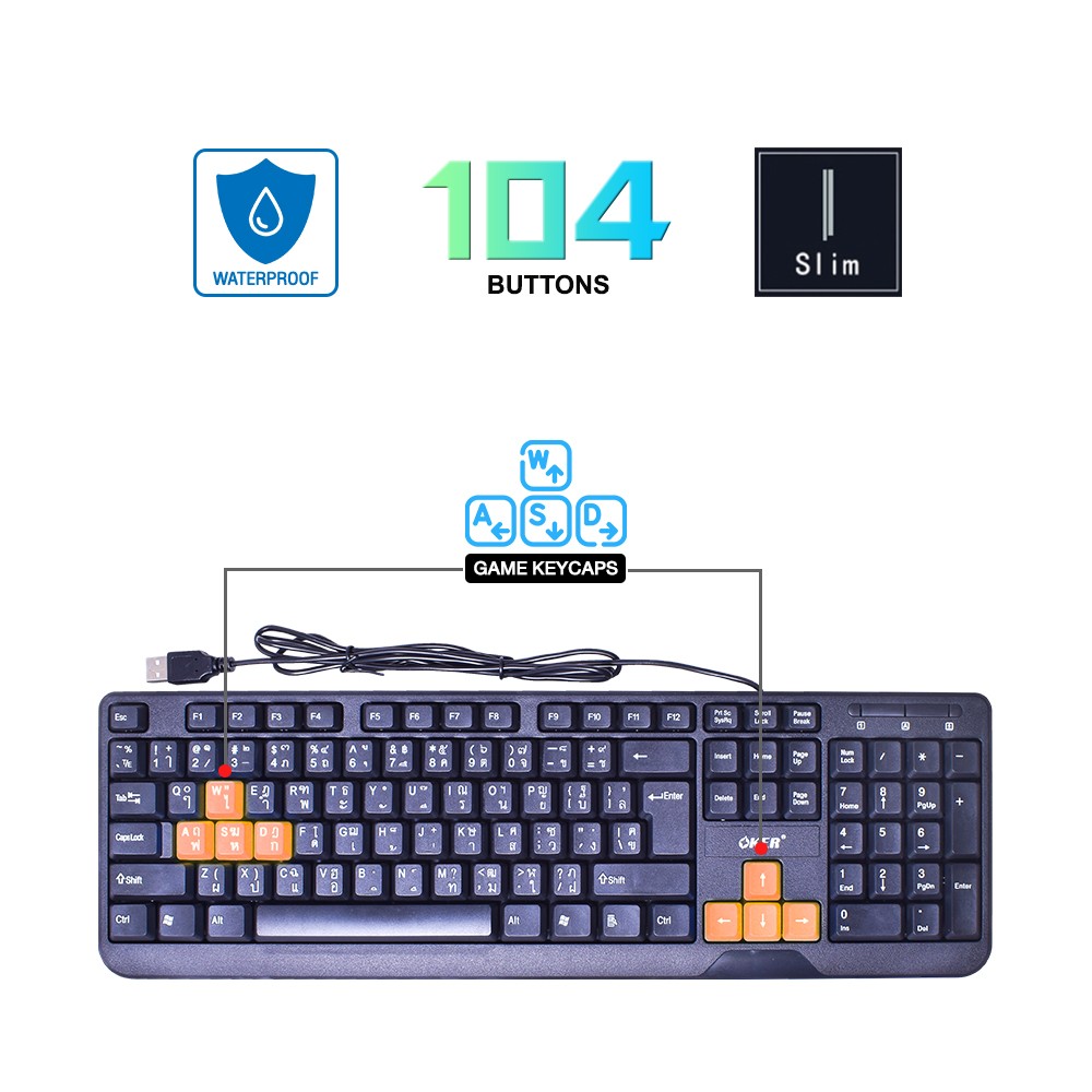 KB-418 OKER Slim KEYBOARD USB 104KEY KB-UB-OK-418XX