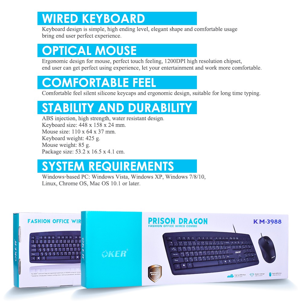 KM-3988 BLACK OKER KEYBOARD+MOUSE USB KB-KM-OK-3988B