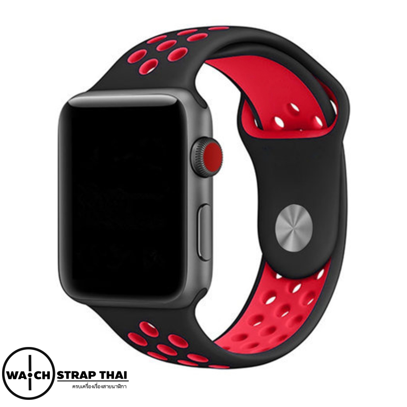 สายนาฬิกา Apple Watch สายนาฬิกายาง01 Apple watch rubber strap Black-Red ขนาด 38 mm , 42 mm