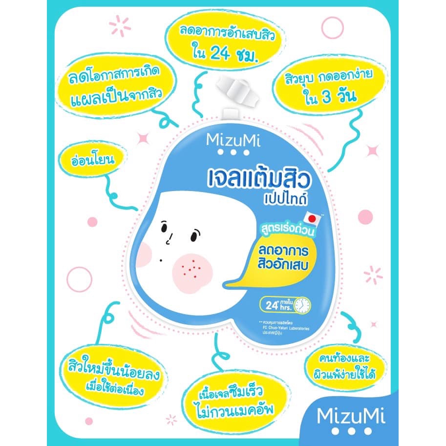 (ยกกล่อง 6 กล่อง) MizuMi Peptide Acne Gel/B3 Acne Concentrate Serum/Sulfur Acne Clay เจลแต้มสิว/เซรั่มลดรอยสิว/พอกสิว