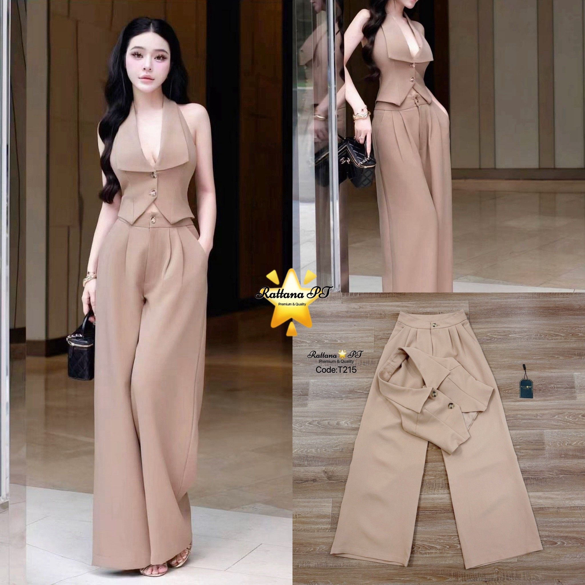 TAG:Rattana🌟PT Code:T215 Detail :: ชุดเซต เสื้อ+กางเกงขายาว เสื้อมีดีเทลแต่งกระดุมหน้า มีซับในอย่างดี เนื้อผ้าดีมากๆ มาคู่กับกางเกงขายาวทรงสวยมาก กางเกงมีซิบด้านหน้า ใส่เที่ยว ร้านกาแฟ ใส่ทำงาน แนะนำเลยคร้า ต้องมีเก็บนะชุดนี้ ช้าหมดก่อนนะบอกเลย ห้