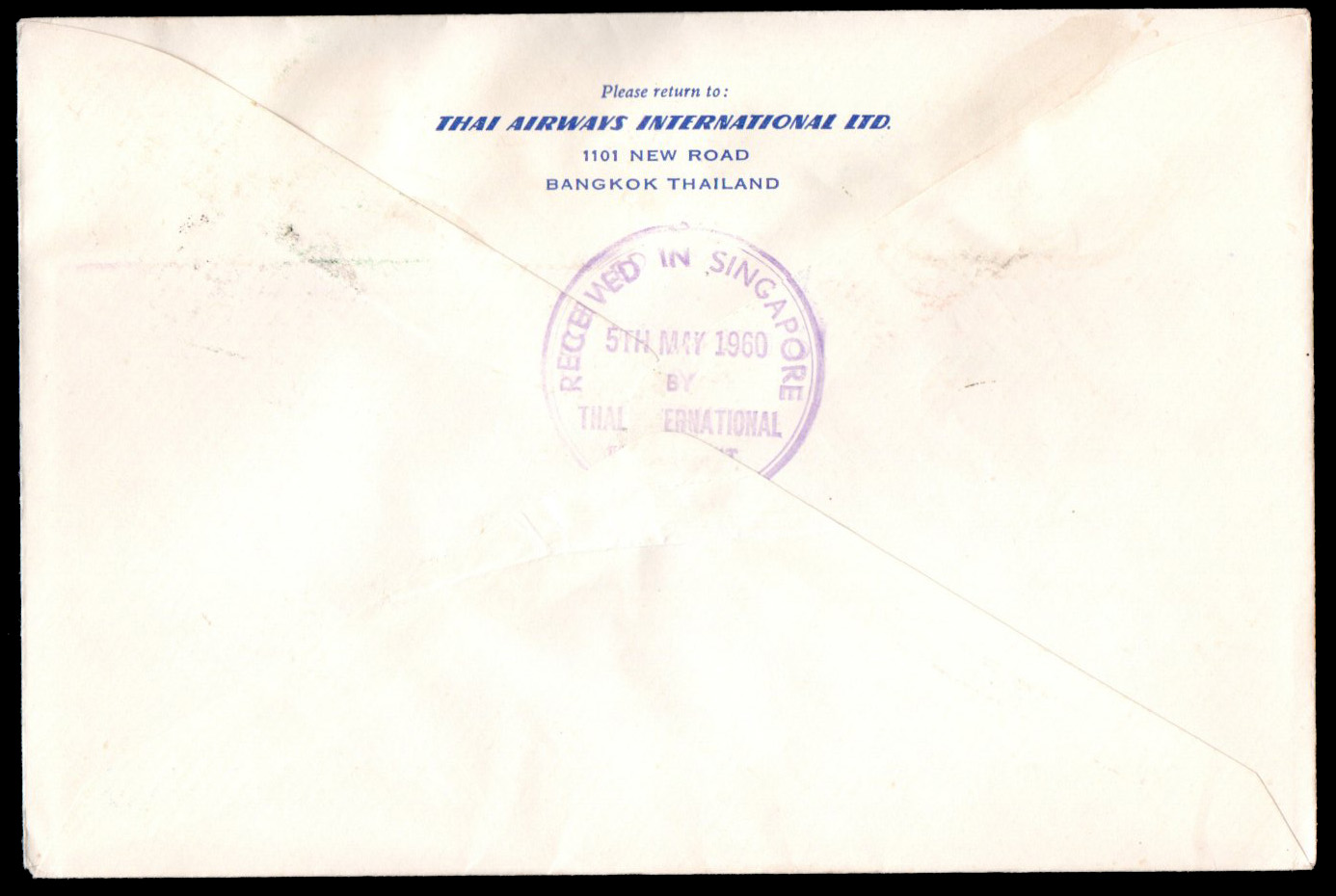 ซองเที่ยวบินแรก Thai International ไป Singapore (ติดพระรูปไทยแลนด์ไม่ปน)
