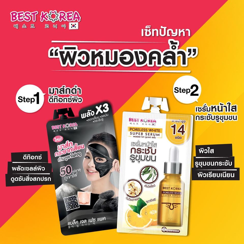 (6ซอง/กล่อง) Best Korea Black Gel Face Pack เบสท์ โคเรีย มาส์กลอกหน้าถ่านภูเขาไฟ