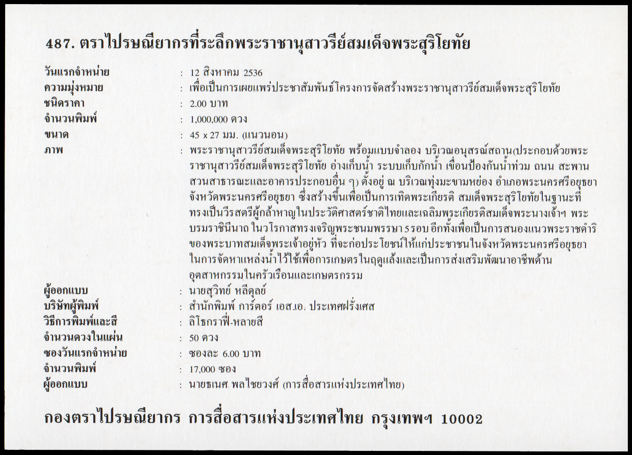 ซองวันแรกจำหน่ายพระราชานุสาวรีย์สมเด็จพระสุริโยทัย 2536 + ลายเซ็นต์พิเศษ (หายาก)