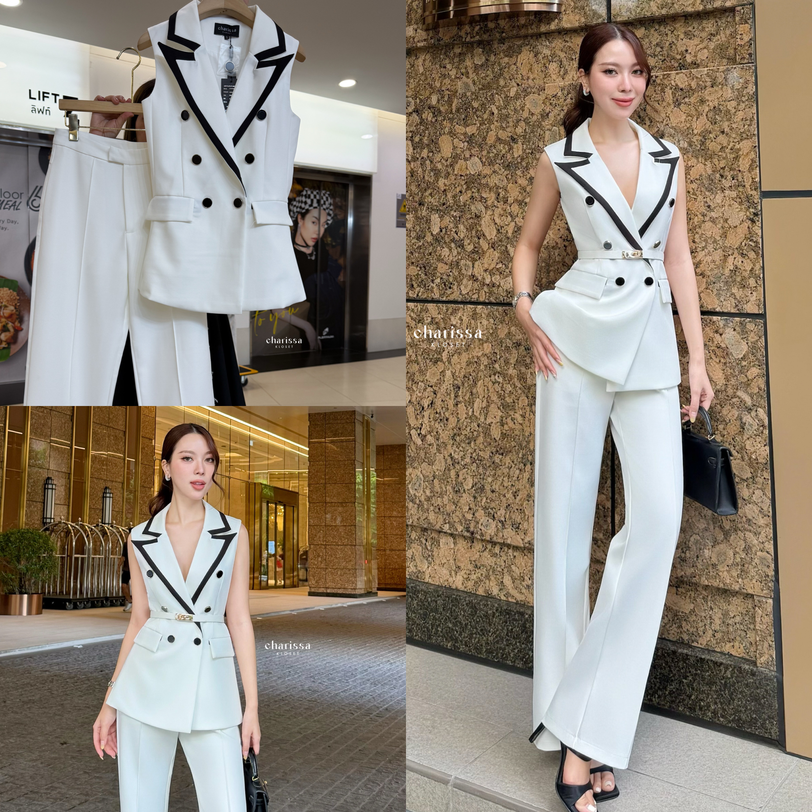 Tag: CHARISSA KLOSET 📌เซ็ท 3 ชิ้น: เสื้อแขนกุด+กางเกง+เข็มขัด ชุดเซ็ตกางเกงและเสื้อกั๊กสูททรงเท่ ทรงสวย เข้ารูปพอดีตัว เนื้อผ้าพรีเมียม ใส่สบาย ยับยาก เพิ่มเสน่ห์ด้วยดีเทลขอบตัดสีตัดกันอย่างมีระดับ 🤎🤍 ดีไซน์ double-breasted เรียบหร