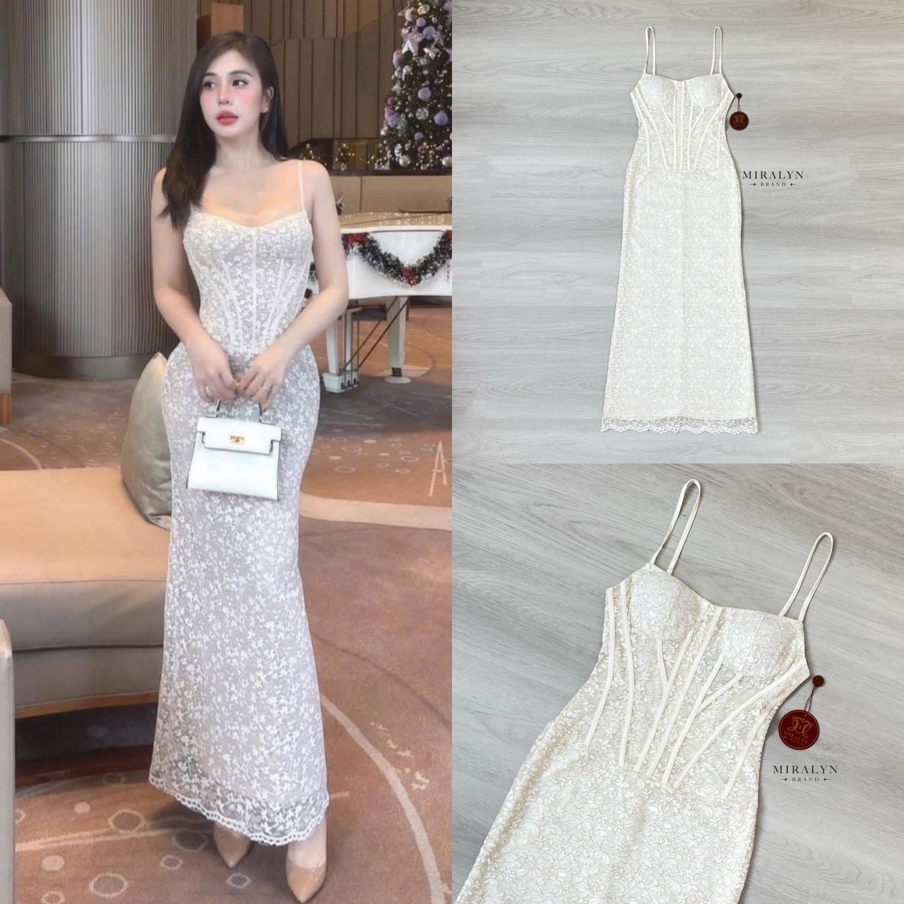เดรสยาวสายเดี่ยวเข้ารูปผ้าลูกไม้มีเทกเจอร์งานสายปรับได้ผ้าลูกไม้เนื้อนิ่มใส่สบายเมาะกับเมืองไทยที่สุดอกมีฟองน้ำเสริมเพิ่มทรงสวยช่วงตัวงานเข้ารูปชายกระโปรงบานเล็กน้อยชายกระโปรงลูกไม้ฉลุเก๋ๆงานมีซิปหลังและซับทั้งชุด งานทรงสวยใส่สวยเก็บหุ่นดีมากๆใส่ออกงานออก