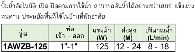 Stream ปั๊มน้ำอัตโนมัติ รุ่น 1AWZB-125