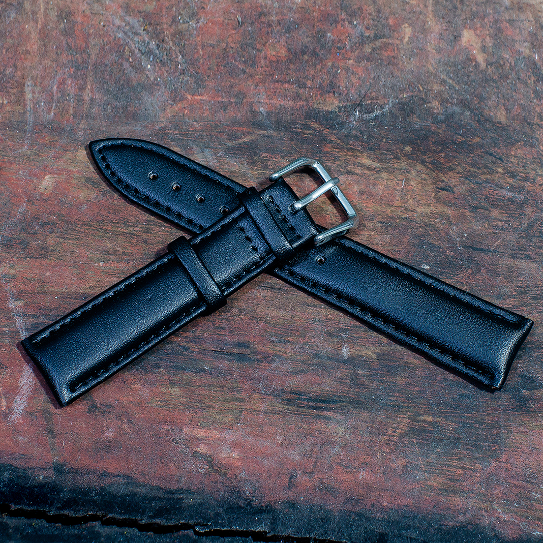 สายนาฬิกาหนังวัว Minimal Style Leather Watch Strap สีดำ Black ขนาด 20 , 22 สำหรับ Rolex,Seiko,Omega