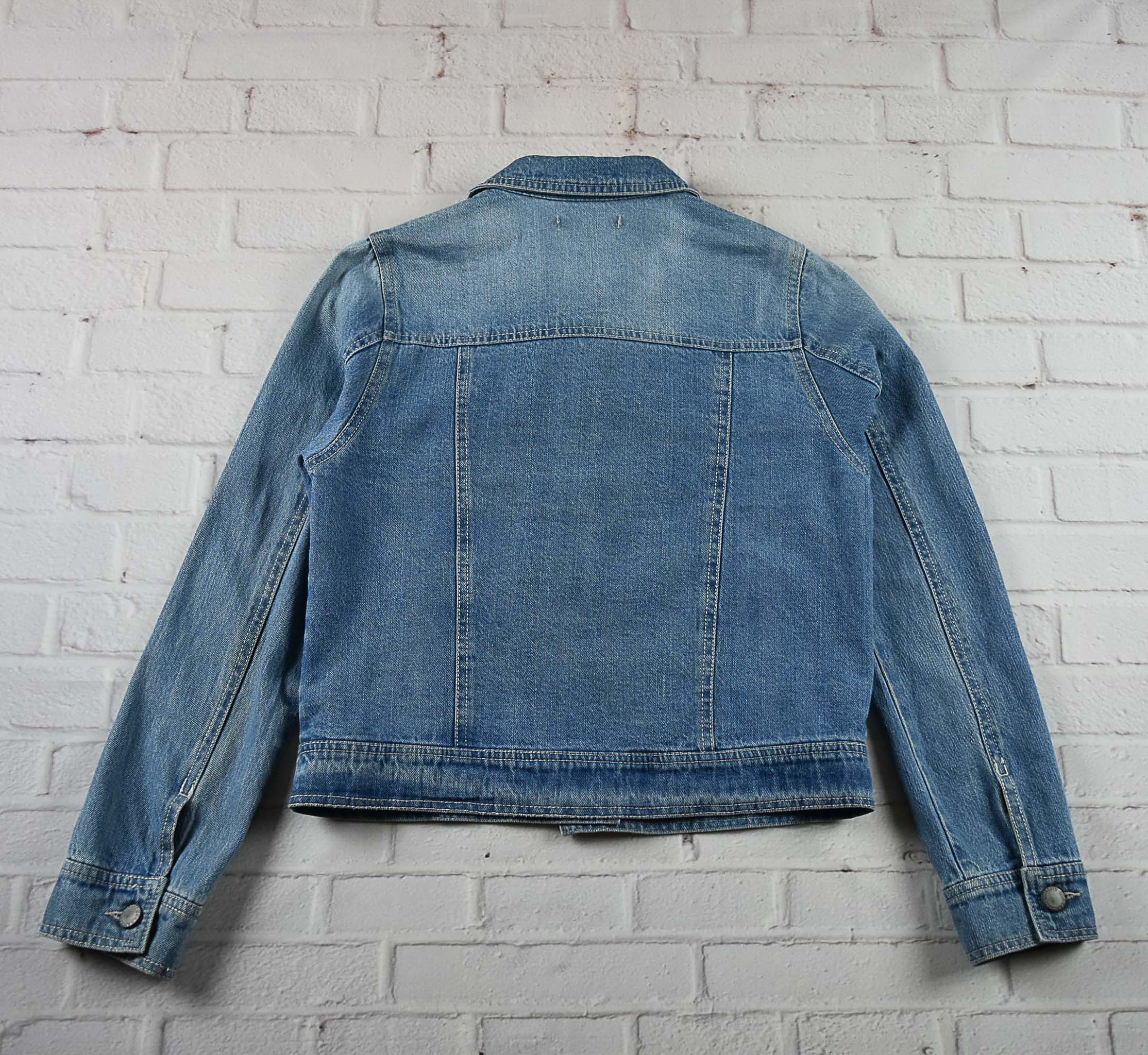 THE SHOP TK อกจริง 35 ไซส์ S เสื้อแจ็คเก็ตยีนส์ แขนยาว ผู้หญิง สีฟอก ทรงสวย เนื้อผ้านุ่มใส่สบาย คลุมกันแดด