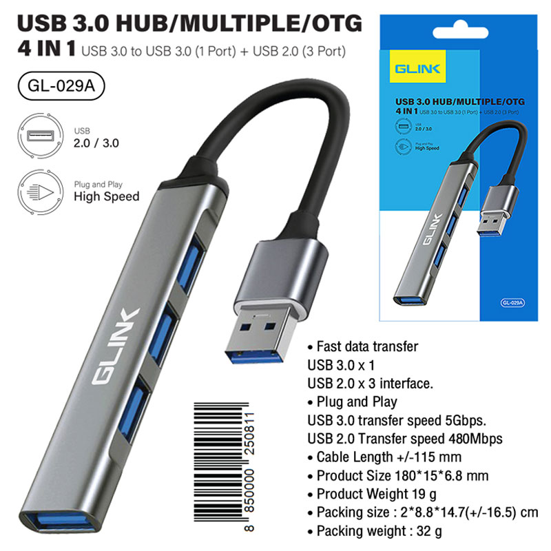 GL-029A Glink Hub USB2.0x3/USB3.0x1 ฮับยูเอสบี ตัวเพิ่มช่องUSB HB-GL-41-GL029